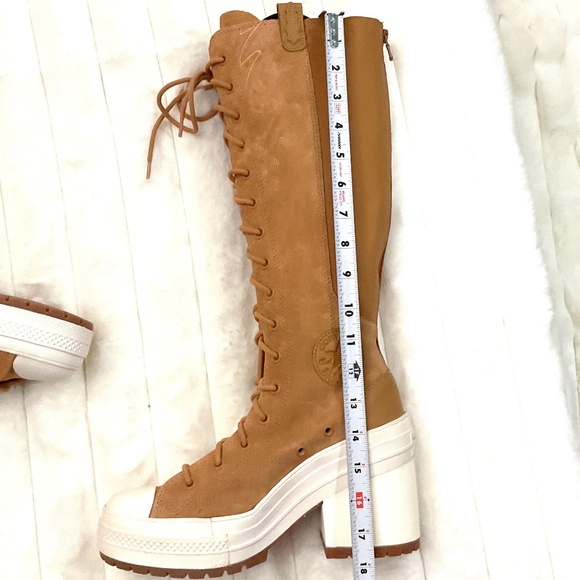 Tan Converse Knee High Lug Sole Boots – Women’s Leather Lace Up Size 9 - Picture 13 of 16